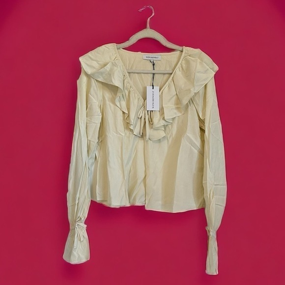 NWT WeWoreWhat boho ruffle peasant sleeve blouse lightweight cream women’s large - Picture 1 of 10